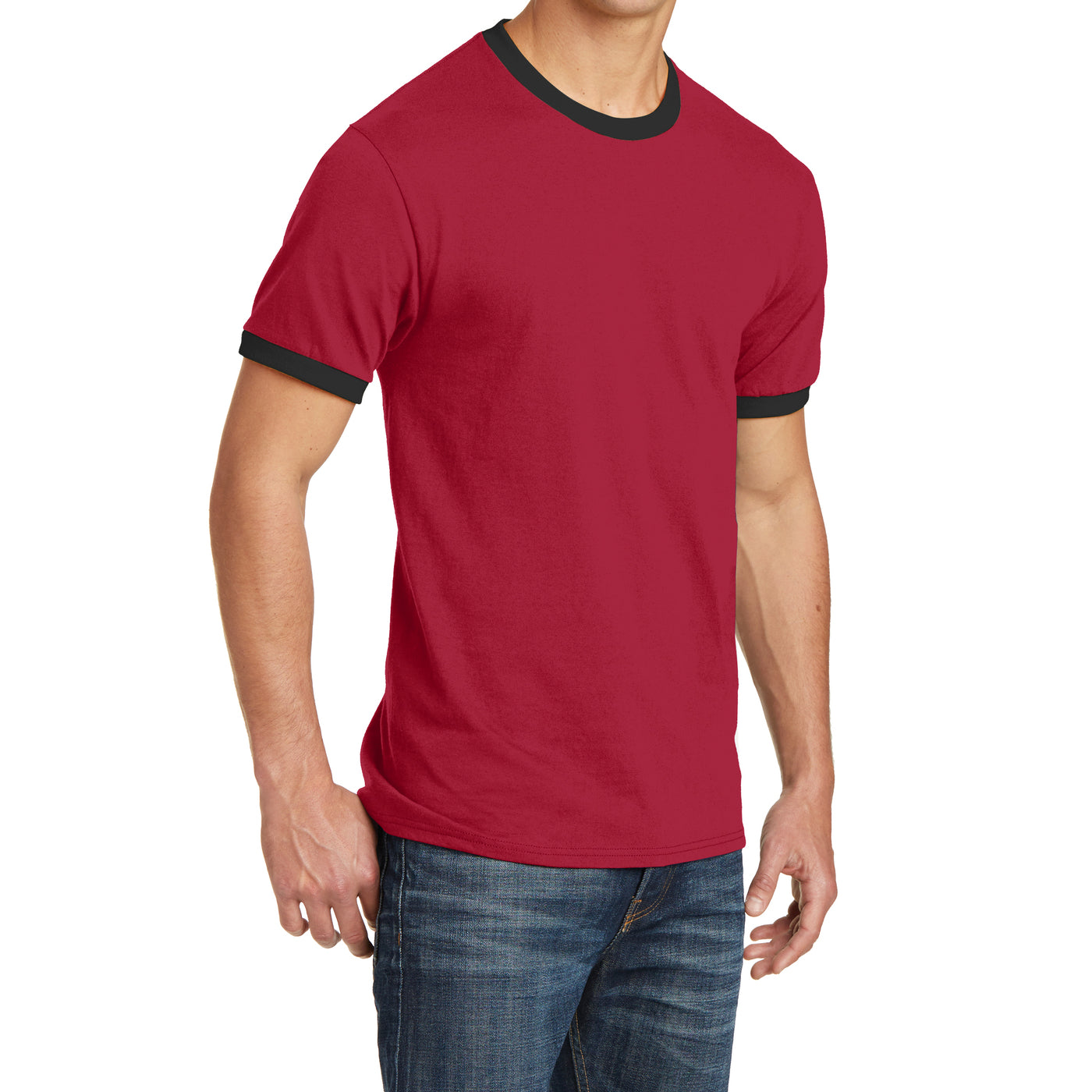 Men's Core Cotton Ringer Tee - Red/Jet Black - Side