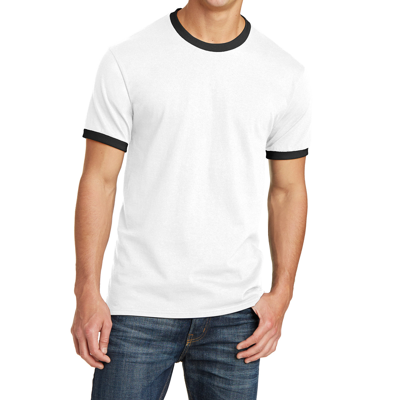 Men's Core Cotton Ringer Tee - White/Jet Black - Front