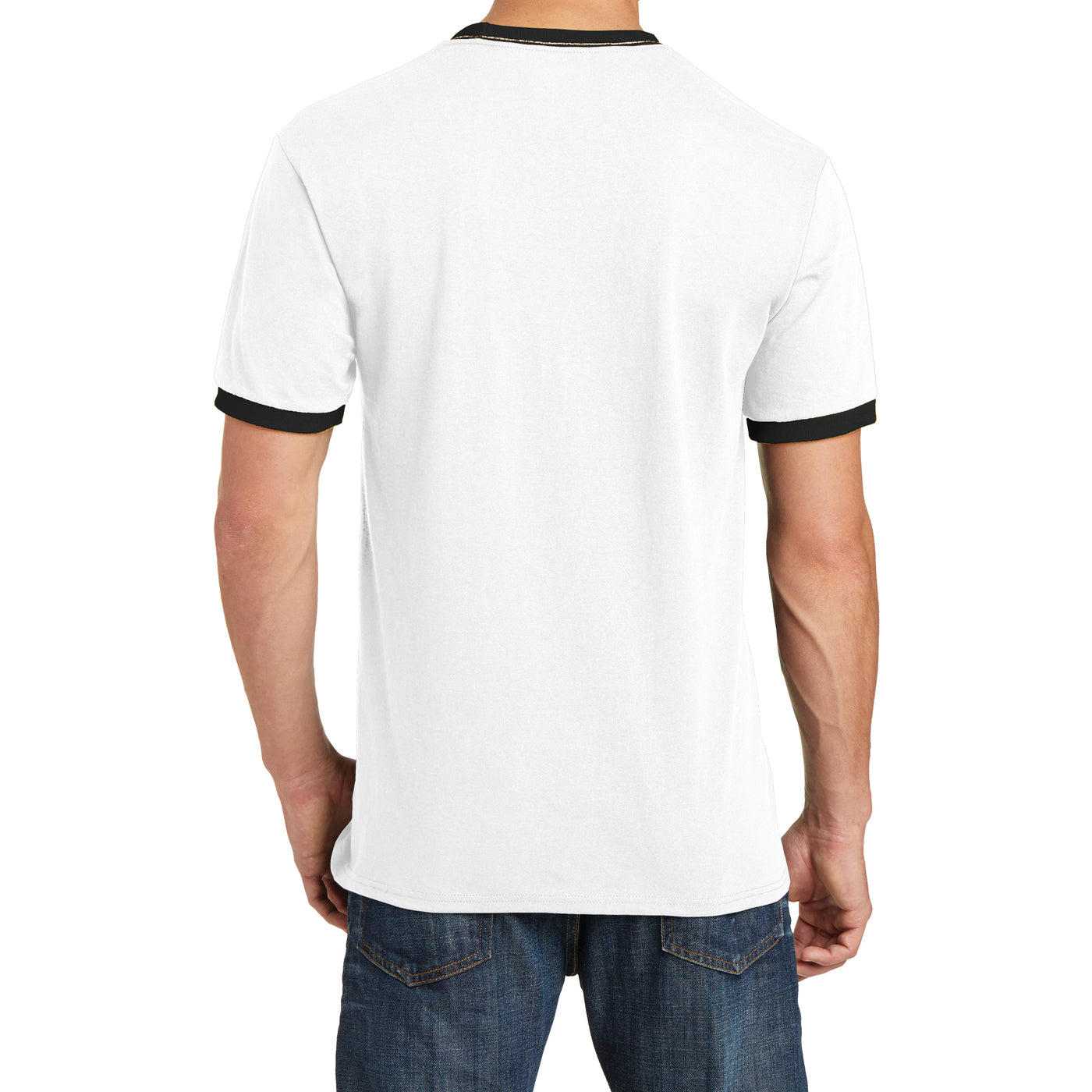 Men's Core Cotton Ringer Tee - White/Jet Black - Back