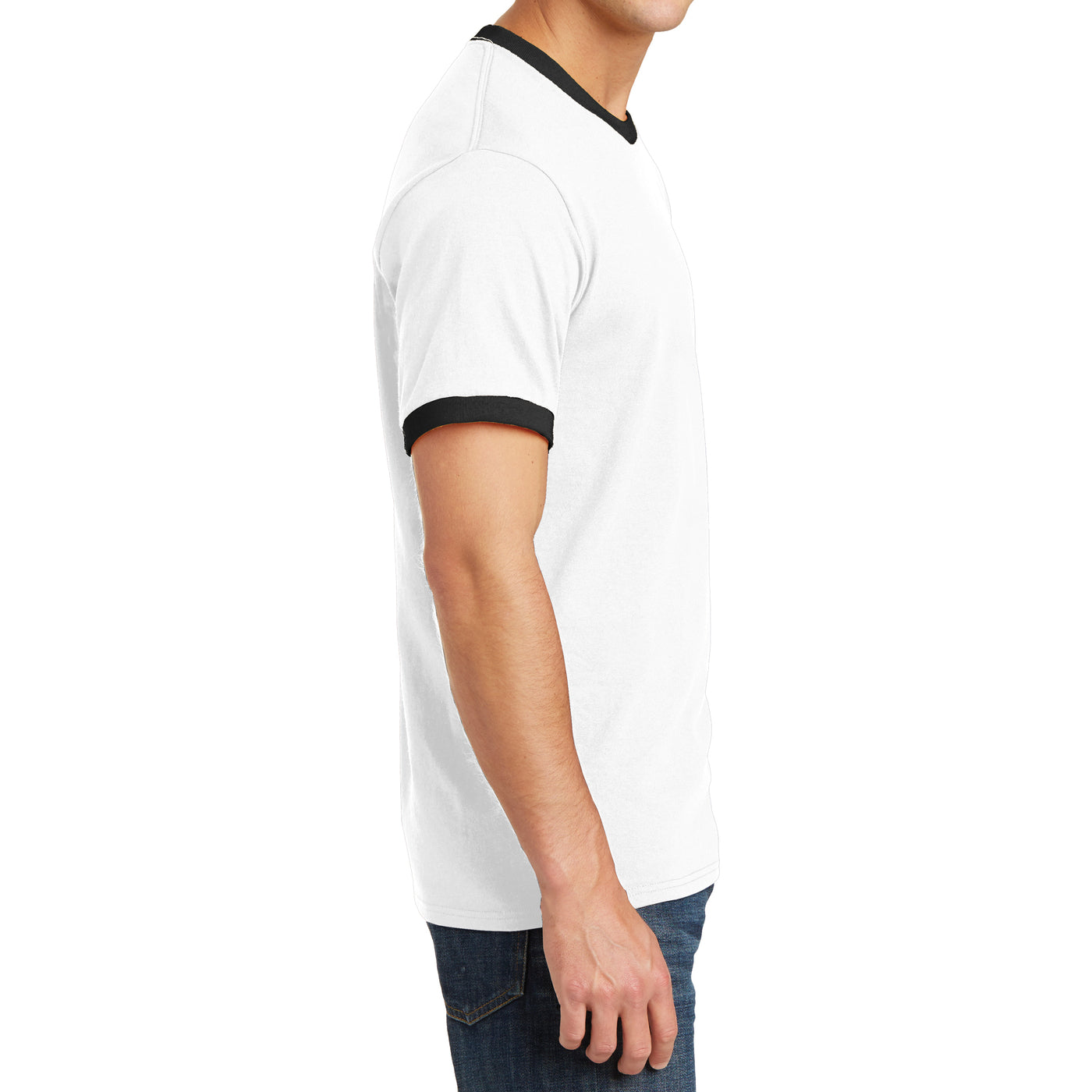 Men's Core Cotton Ringer Tee - White/Jet Black - Side