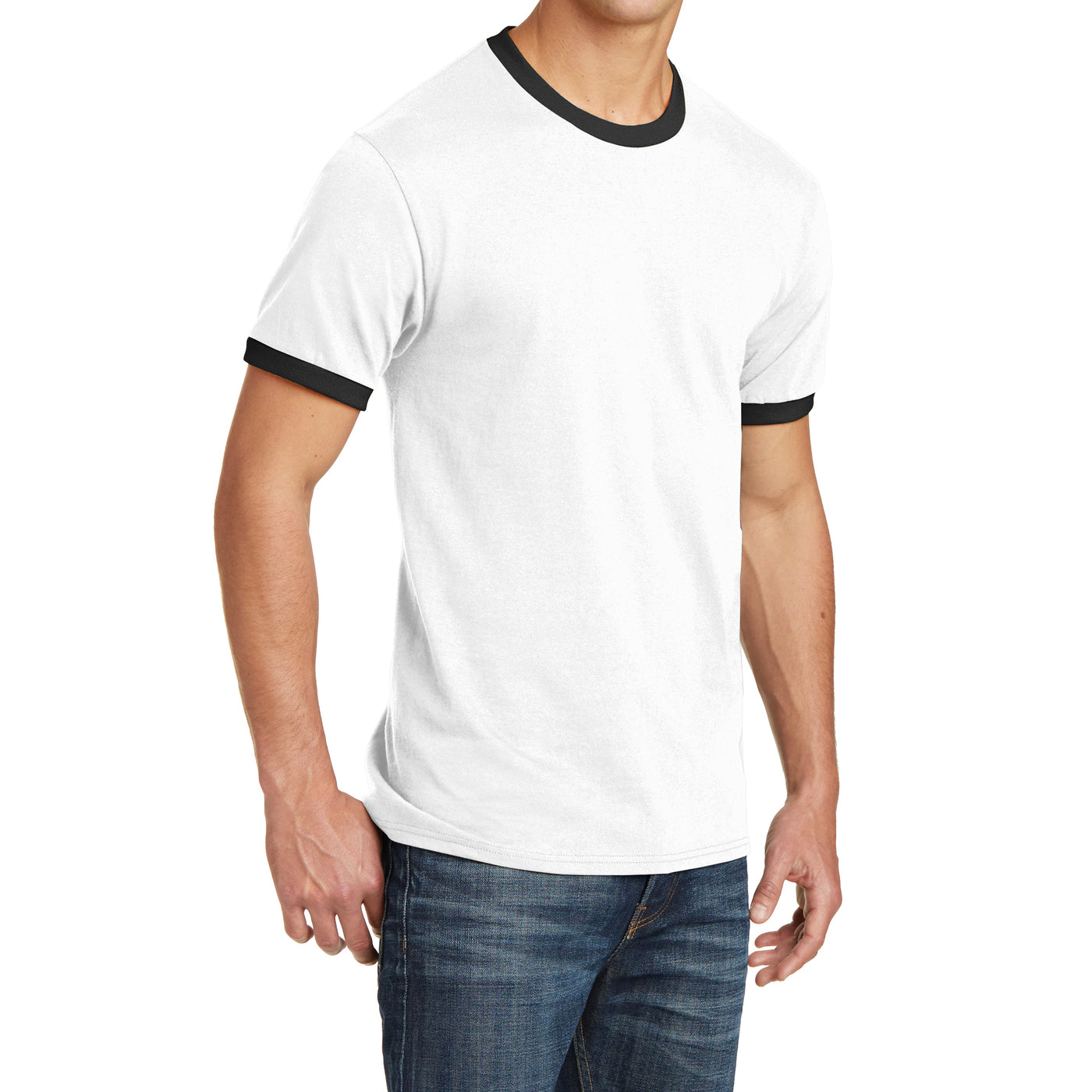 Men's Core Cotton Ringer Tee - White/Jet Black - Side