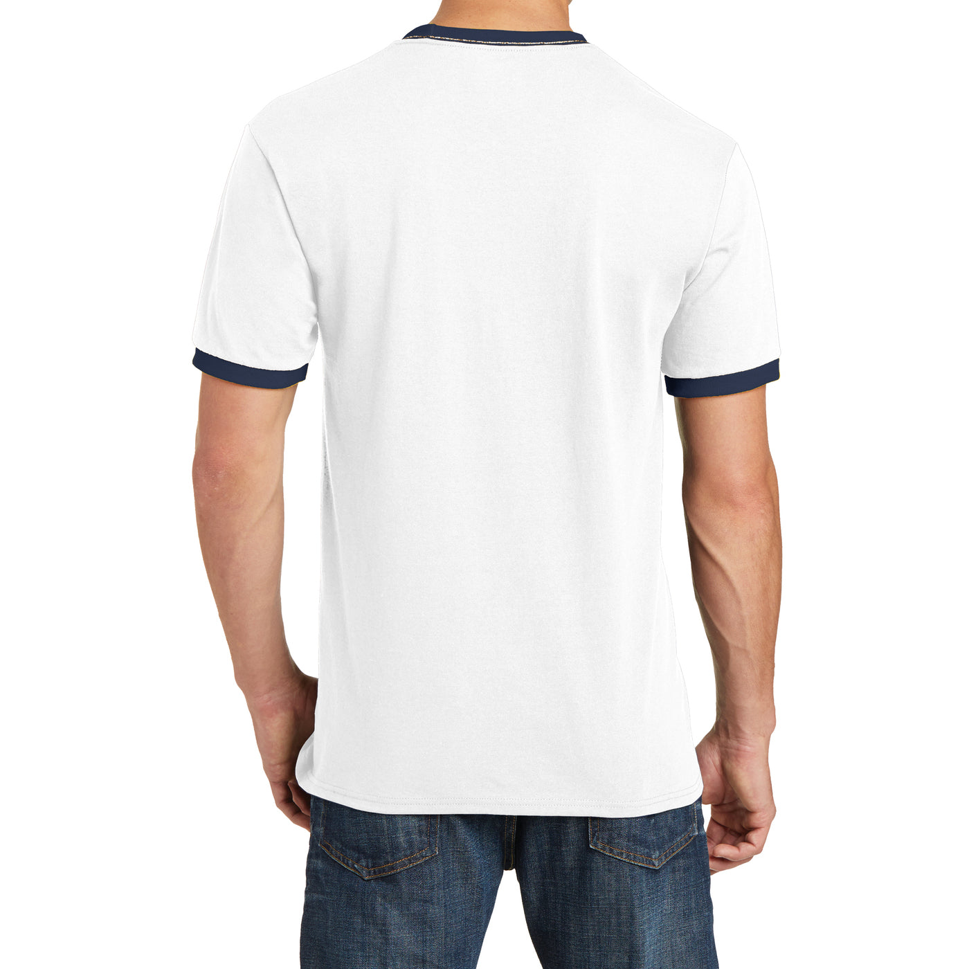 Men's Core Cotton Ringer Tee - White/Navy - Back