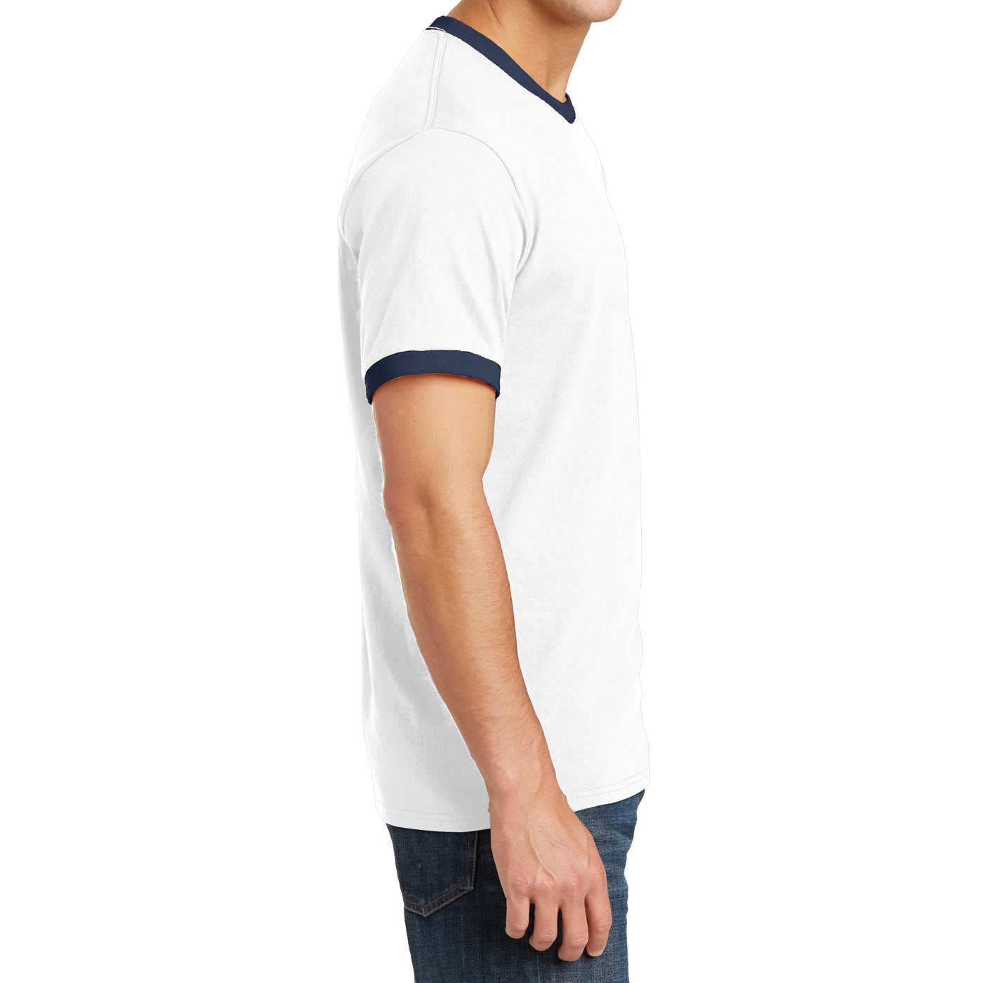 Men's Core Cotton Ringer Tee - White/Navy - Side