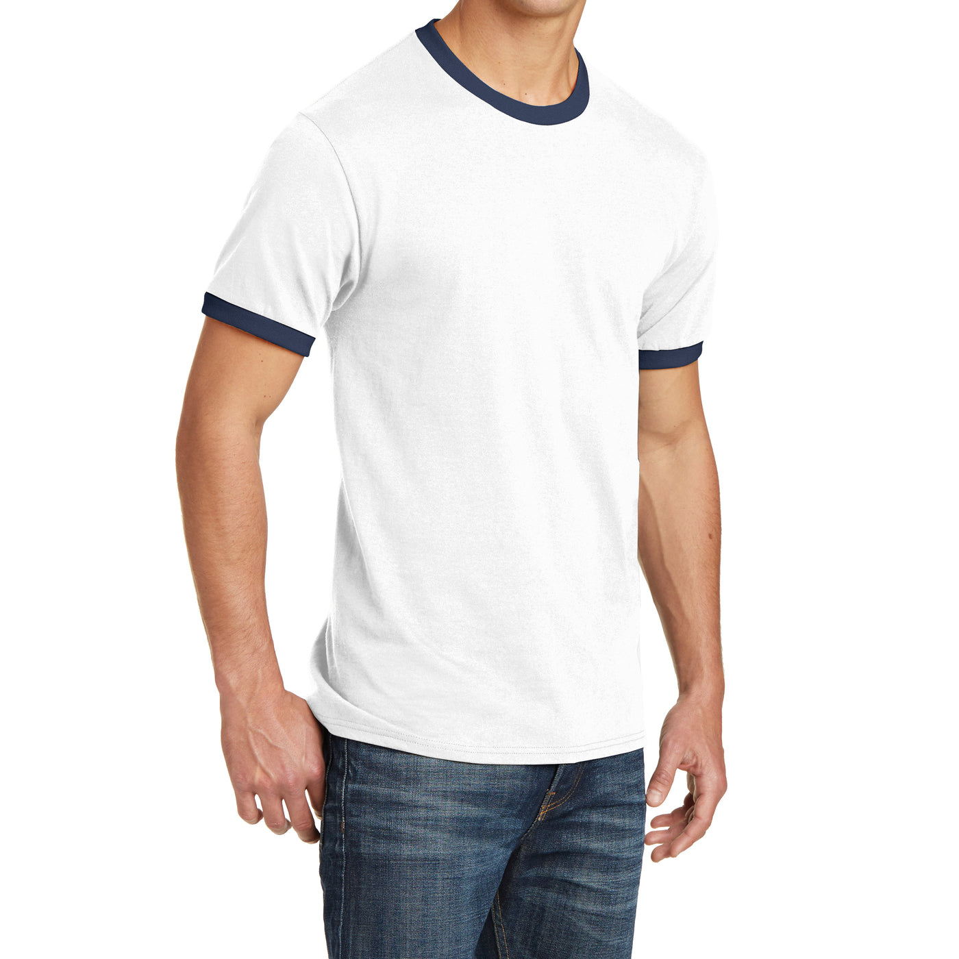 Men's Core Cotton Ringer Tee - White/Navy - Side