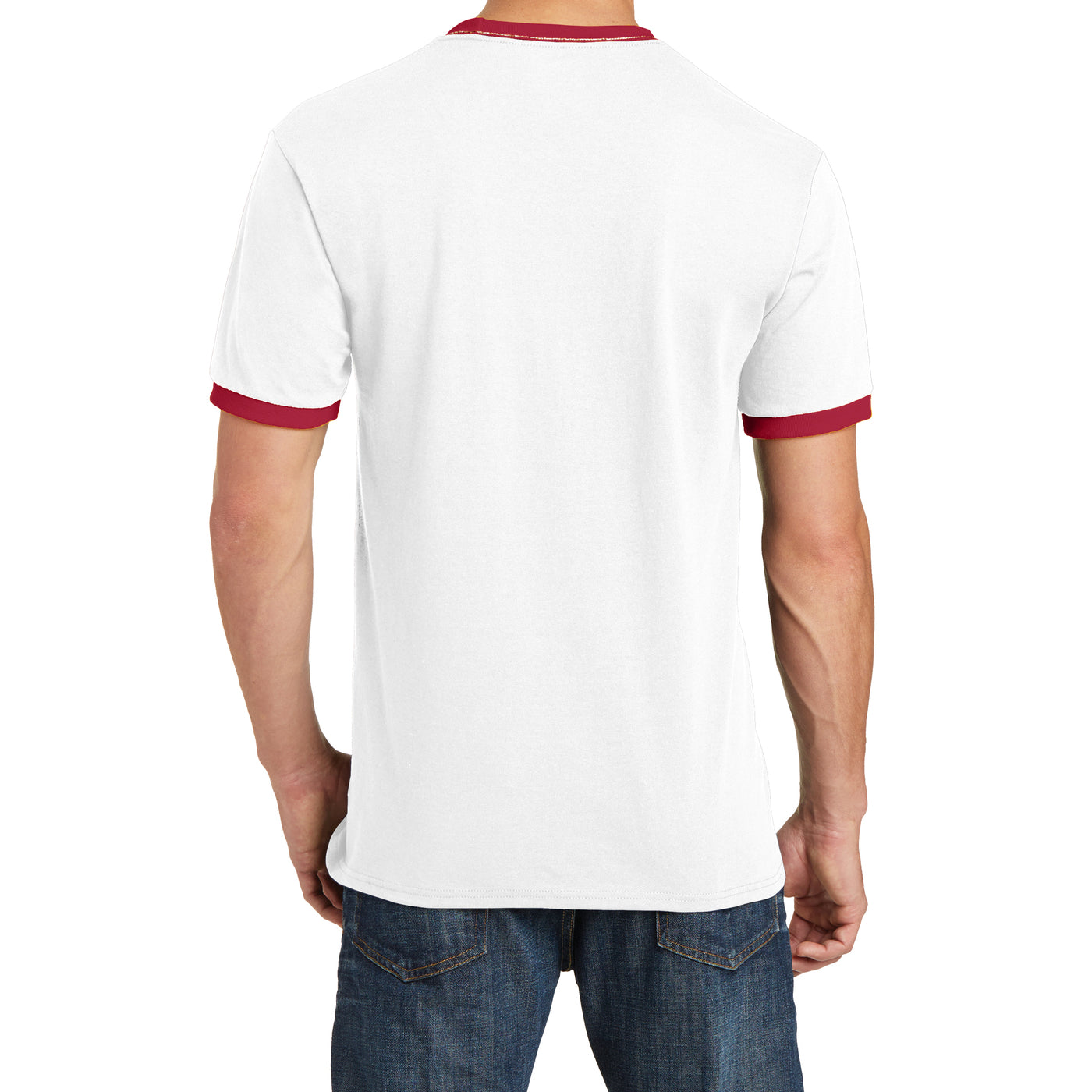 Men's Core Cotton Ringer Tee - White/Red - Back