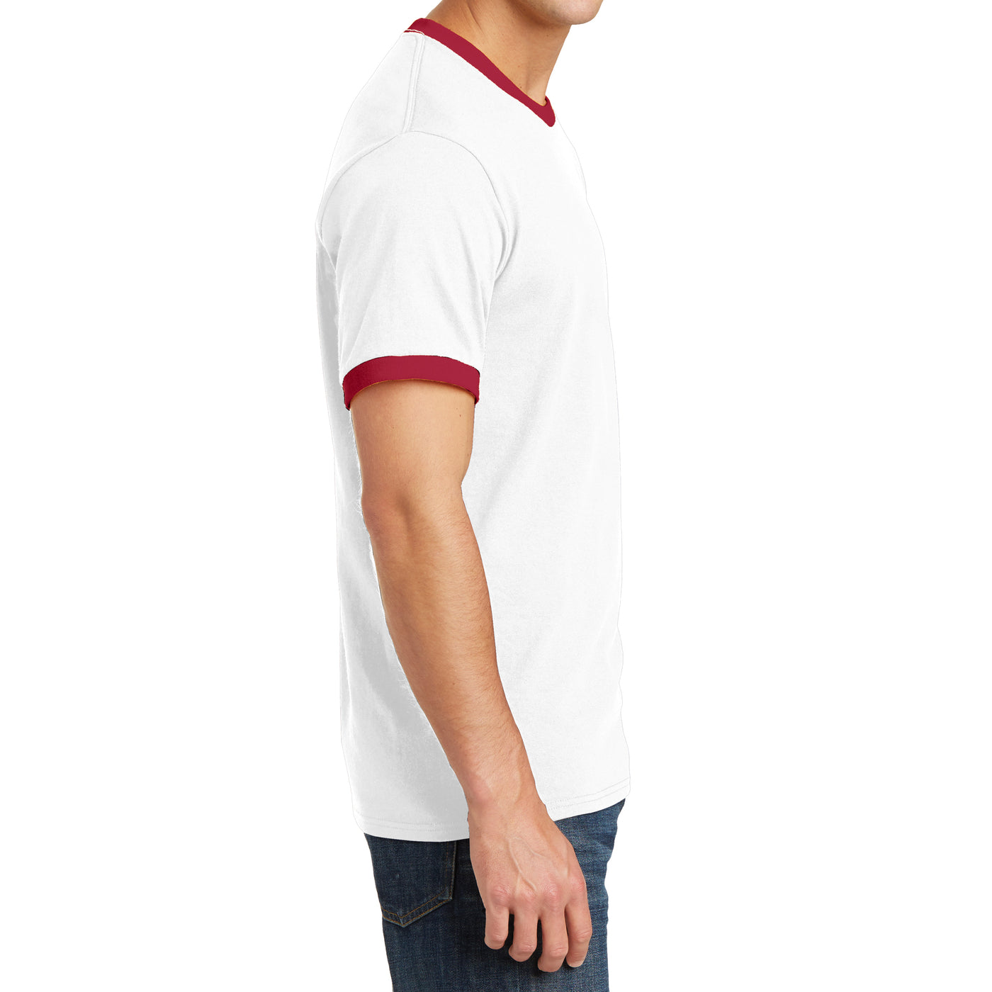 Men's Core Cotton Ringer Tee - White/Red - Side