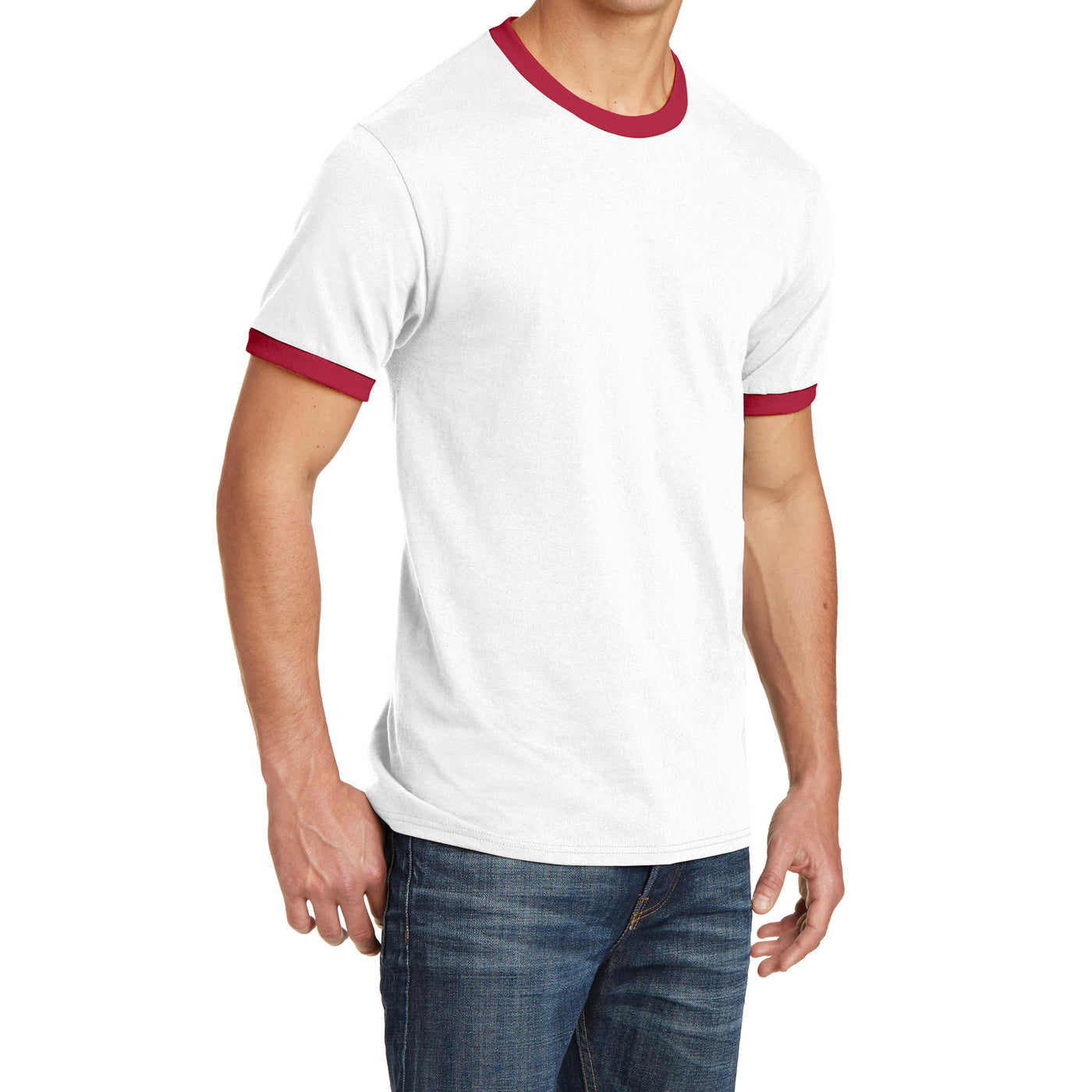 Men's Core Cotton Ringer Tee - White/Red - Side