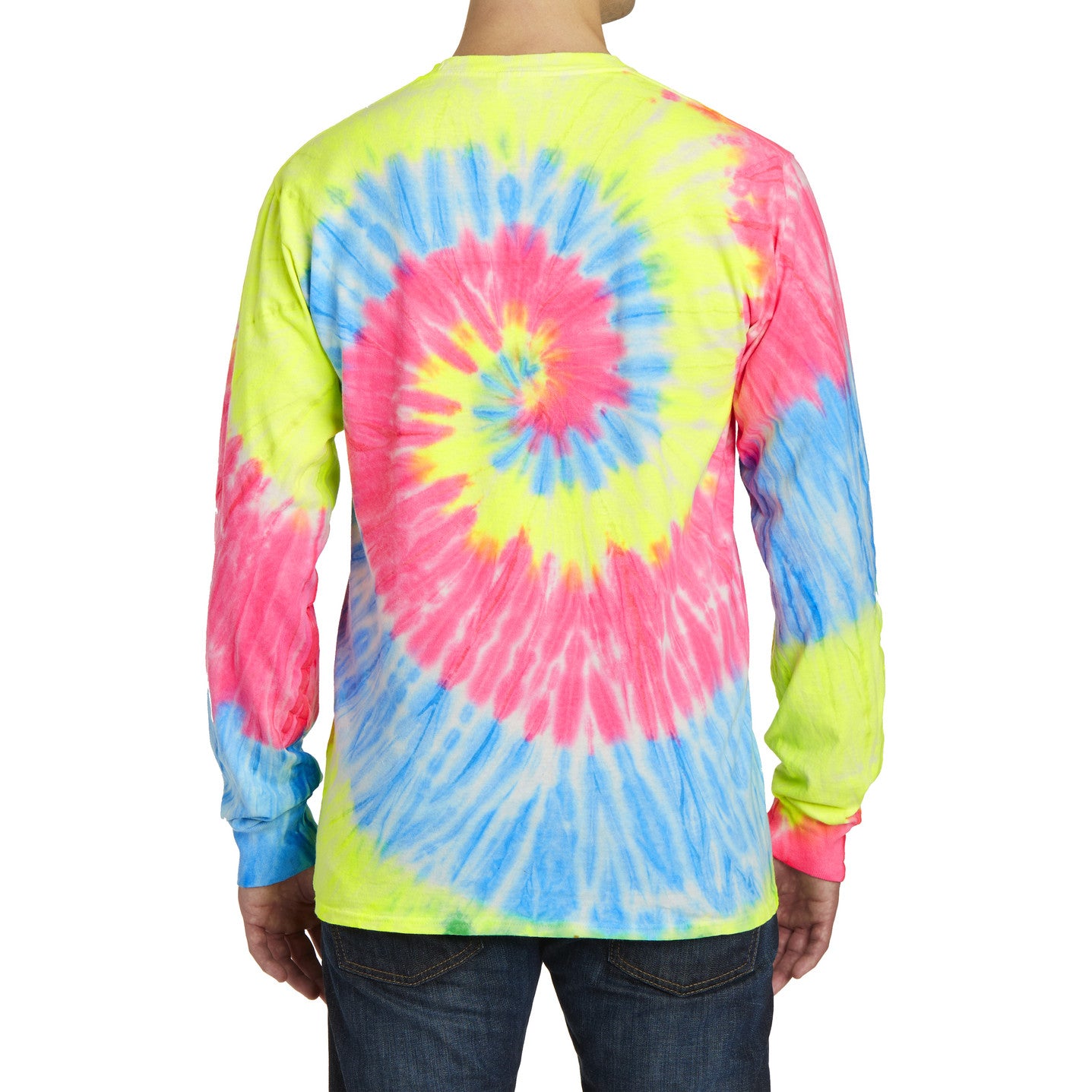 Men's Tie-Dye Long Sleeve Tee - Neon Rainbow - Back