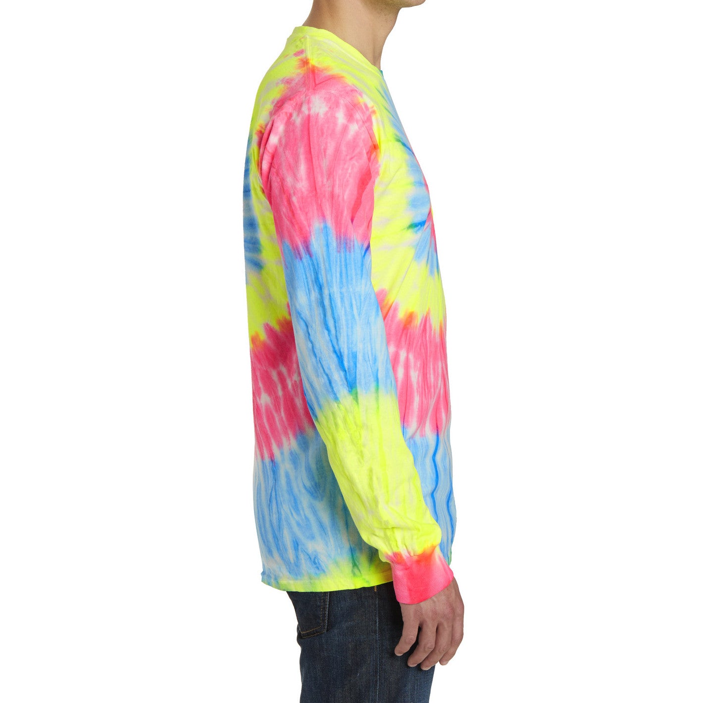 Men's Tie-Dye Long Sleeve Tee - Neon Rainbow - Side