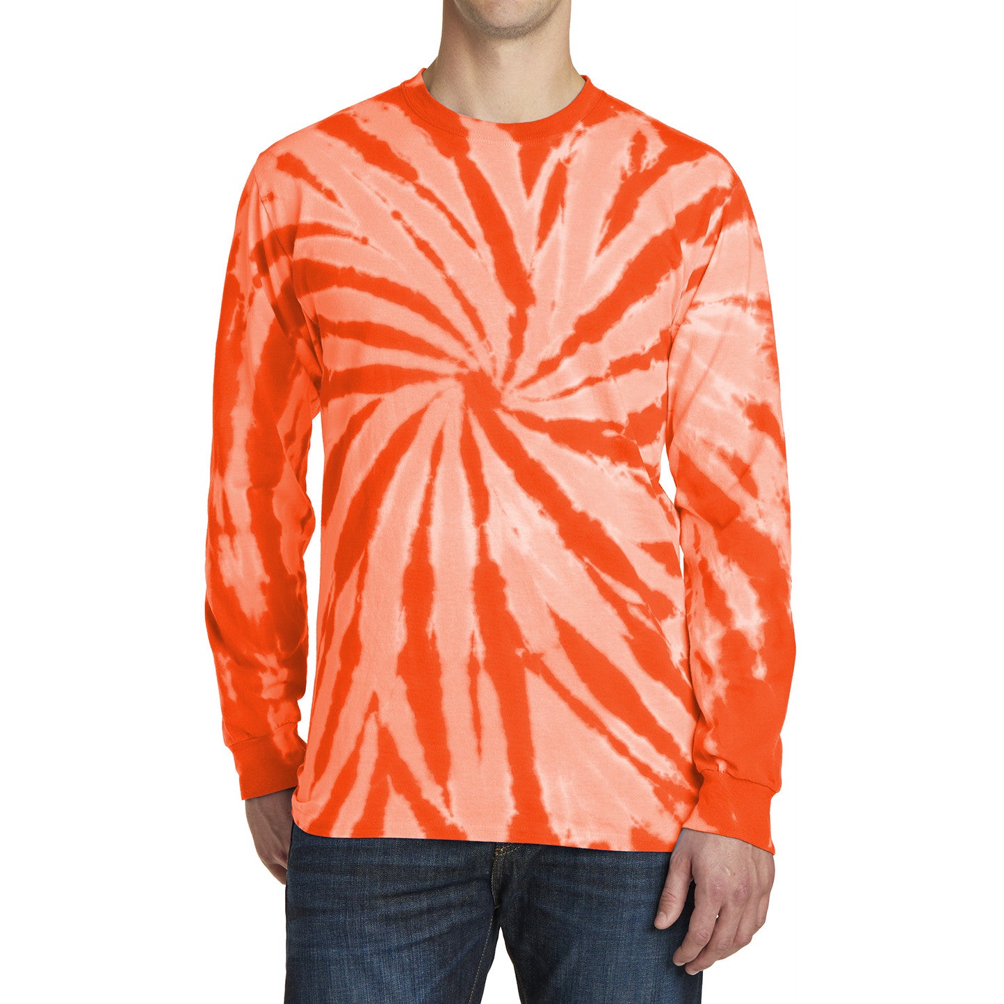 Men's Tie-Dye Long Sleeve Tee - Orange - Front