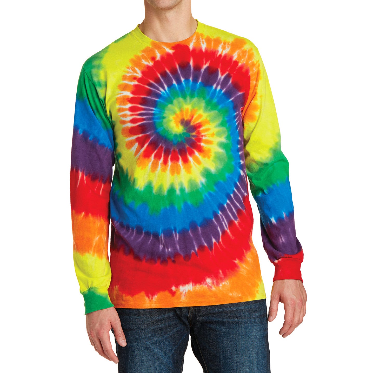 Men's Tie-Dye Long Sleeve Tee - Rainbow - Front