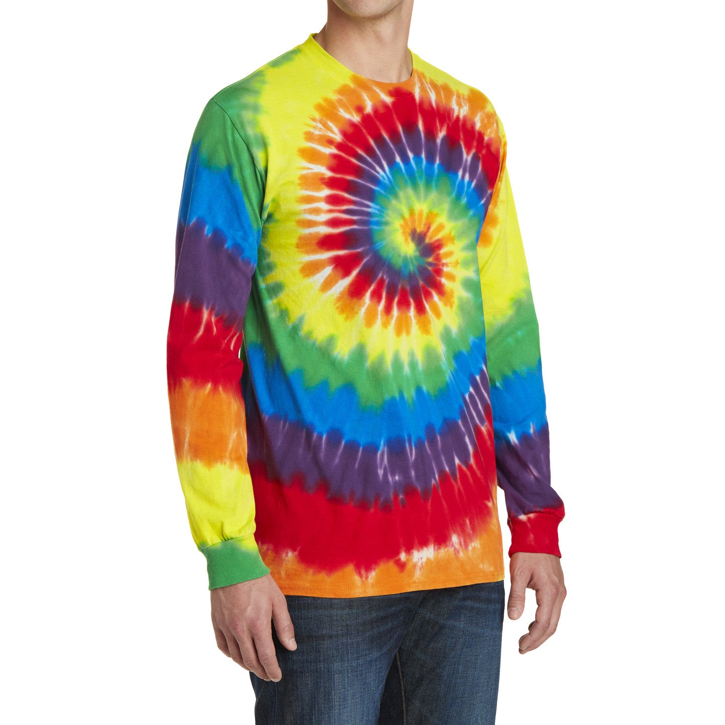 Men's Tie-Dye Long Sleeve Tee - Rainbow - Side