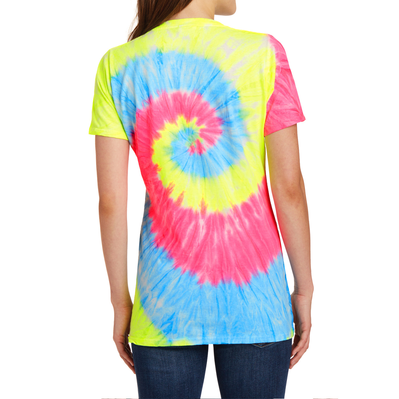 Womens Tie-Dye V-Neck Tee - Neon Rainbow - Back