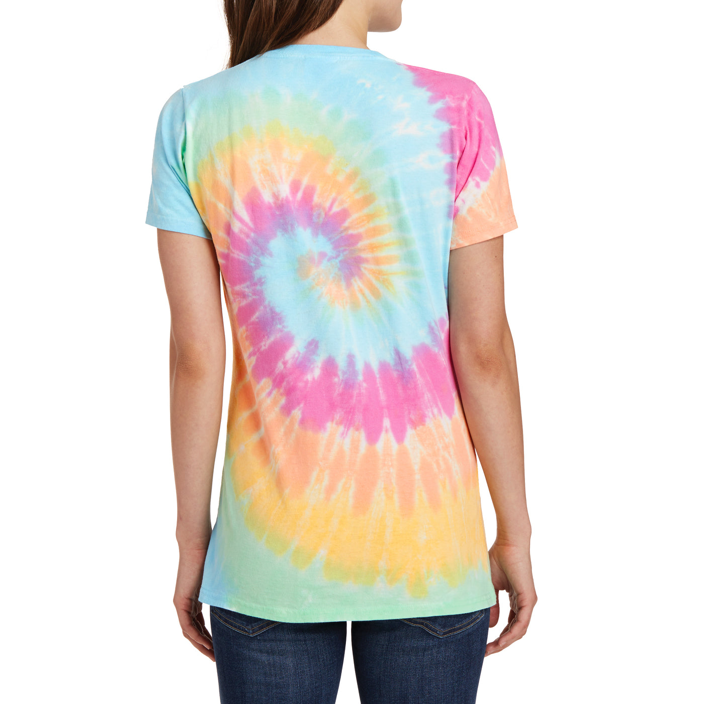 Womens Tie-Dye V-Neck Tee - Pastel Rainbow - Back