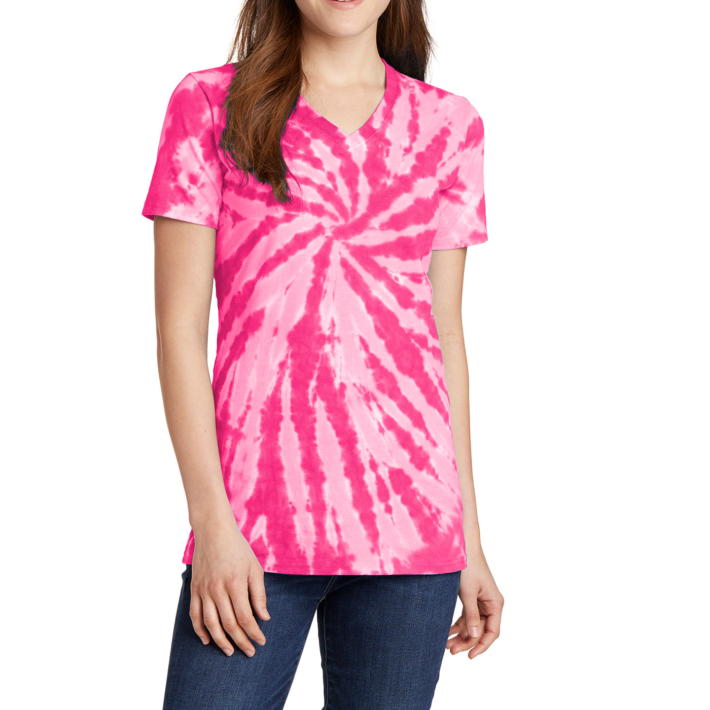 Womens Tie-Dye V-Neck Tee - Pink - Front