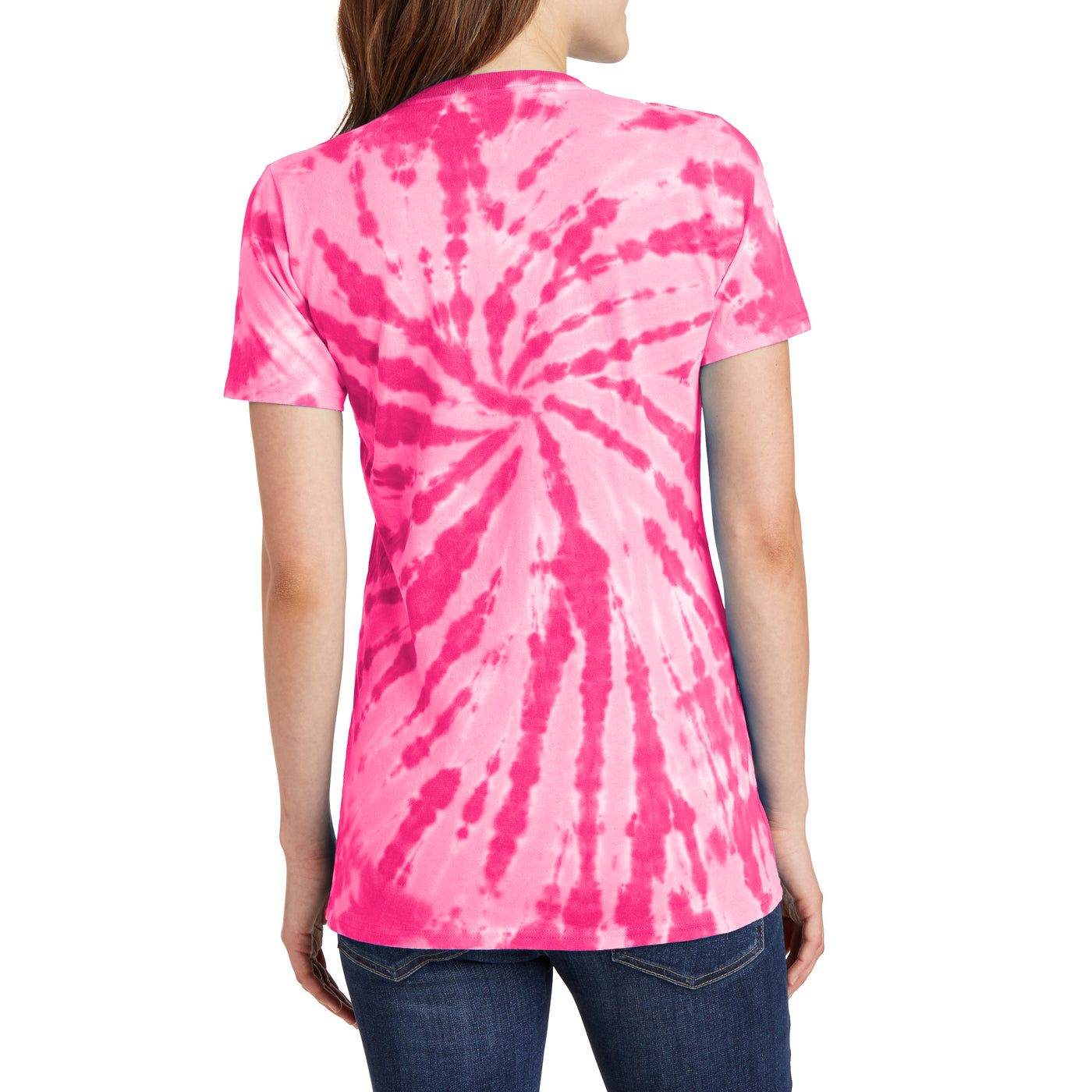 Womens Tie-Dye V-Neck Tee - Pink - Back