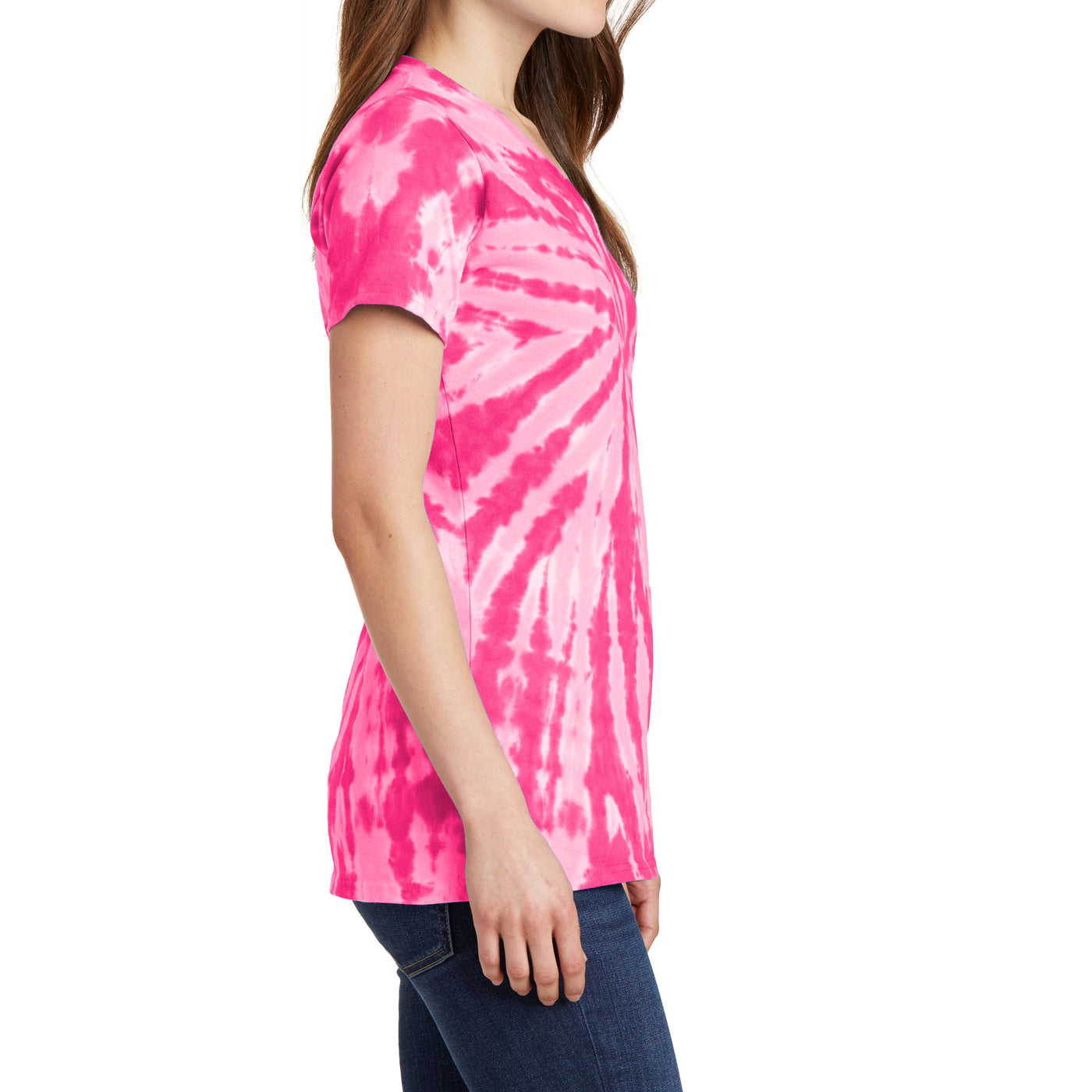Womens Tie-Dye V-Neck Tee - Pink - Side