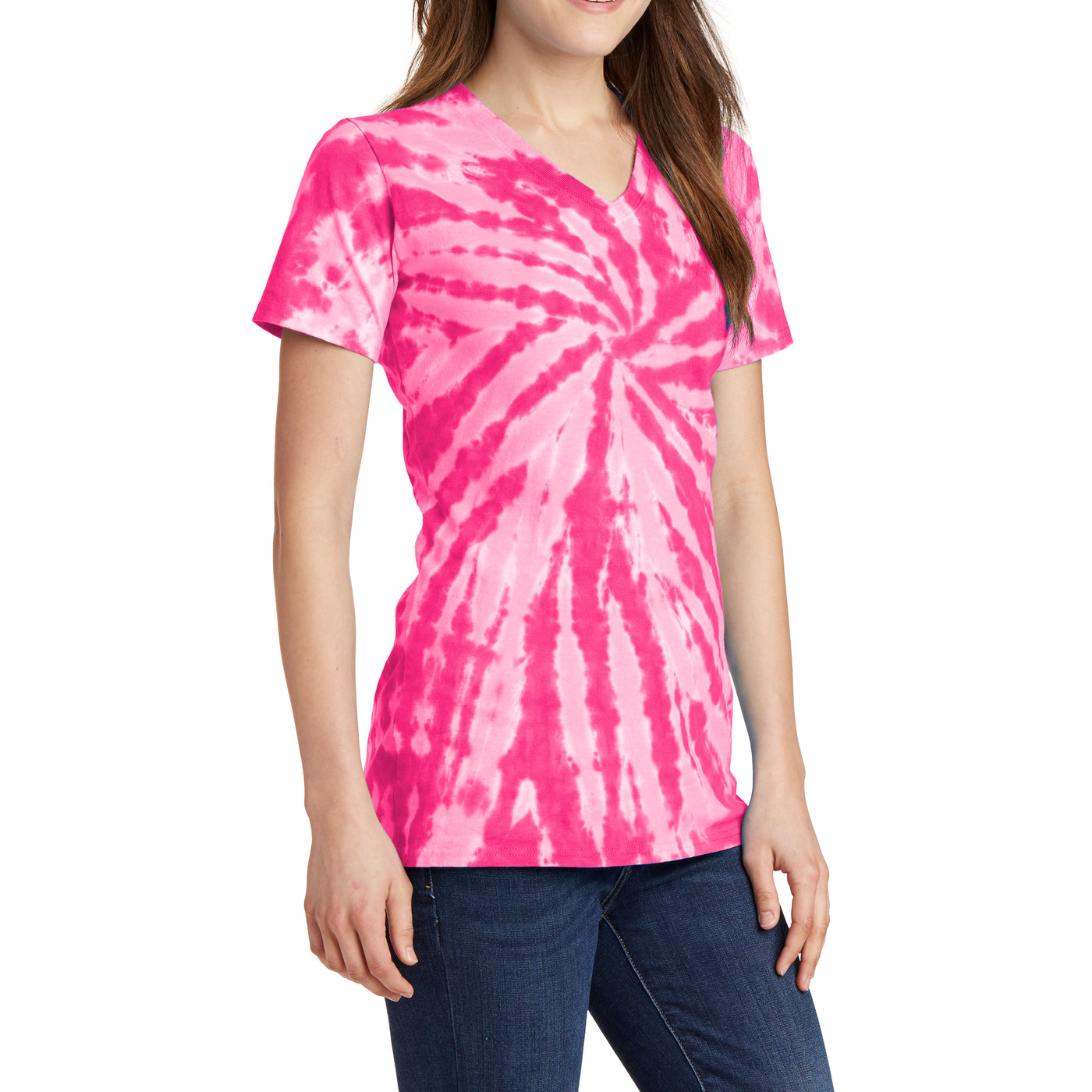 Womens Tie-Dye V-Neck Tee - Pink - Side