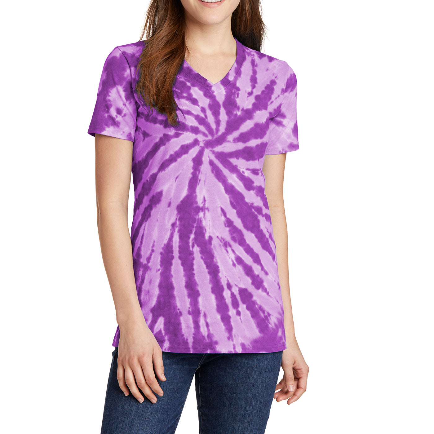 Womens Tie-Dye V-Neck Tee - Purple - Front