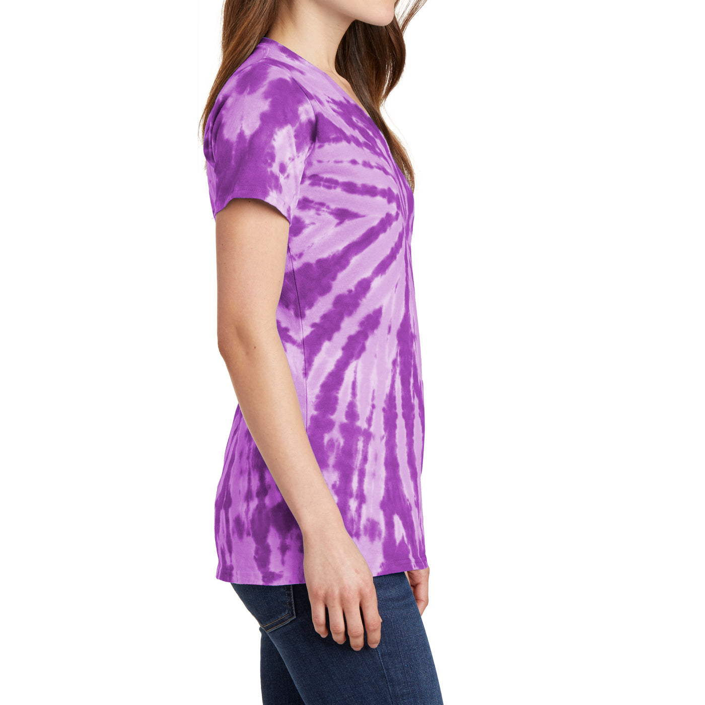 Womens Tie-Dye V-Neck Tee - Purple - Side