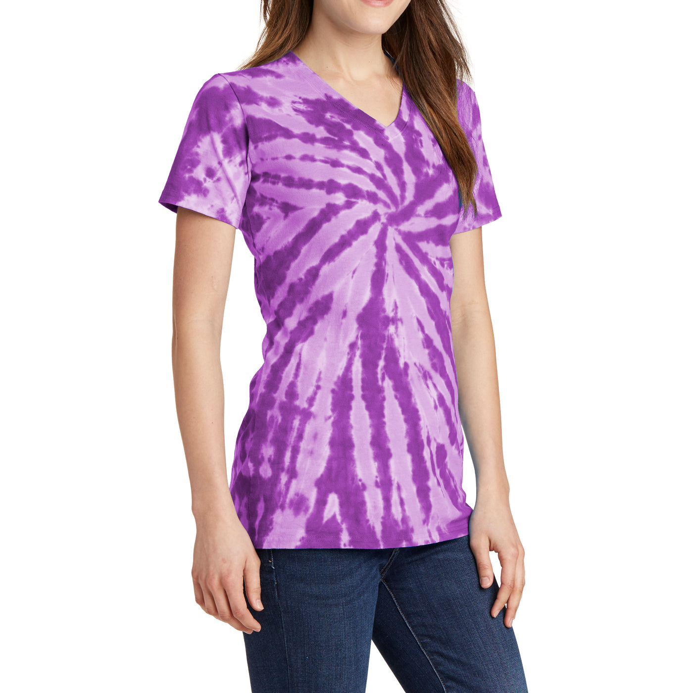 Womens Tie-Dye V-Neck Tee - Purple - Side