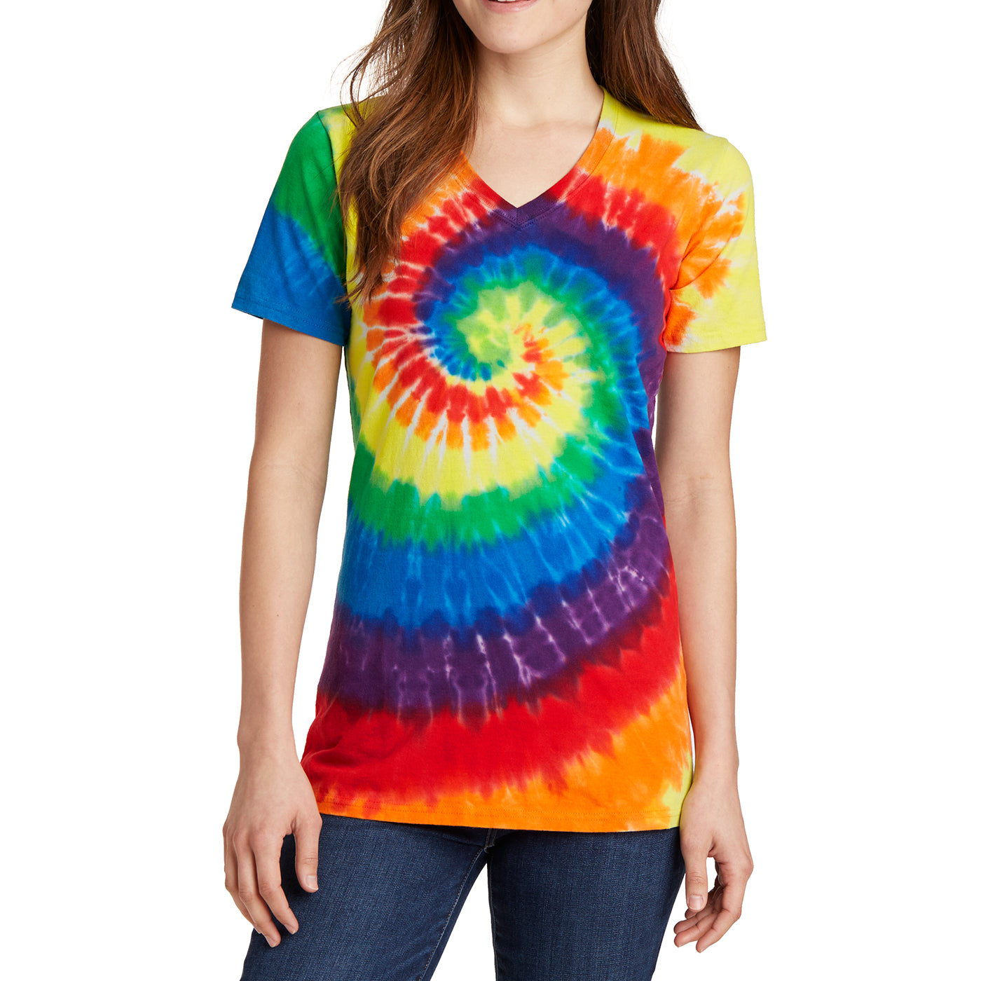 Womens Tie-Dye V-Neck Tee - Rainbow - Front
