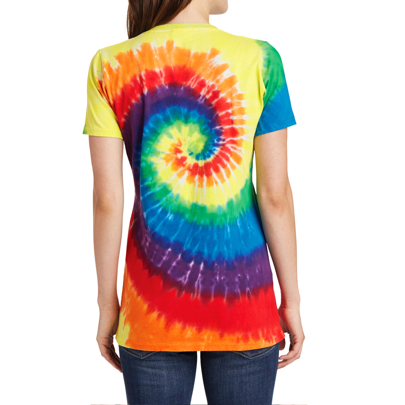 Womens Tie-Dye V-Neck Tee - Rainbow - Back