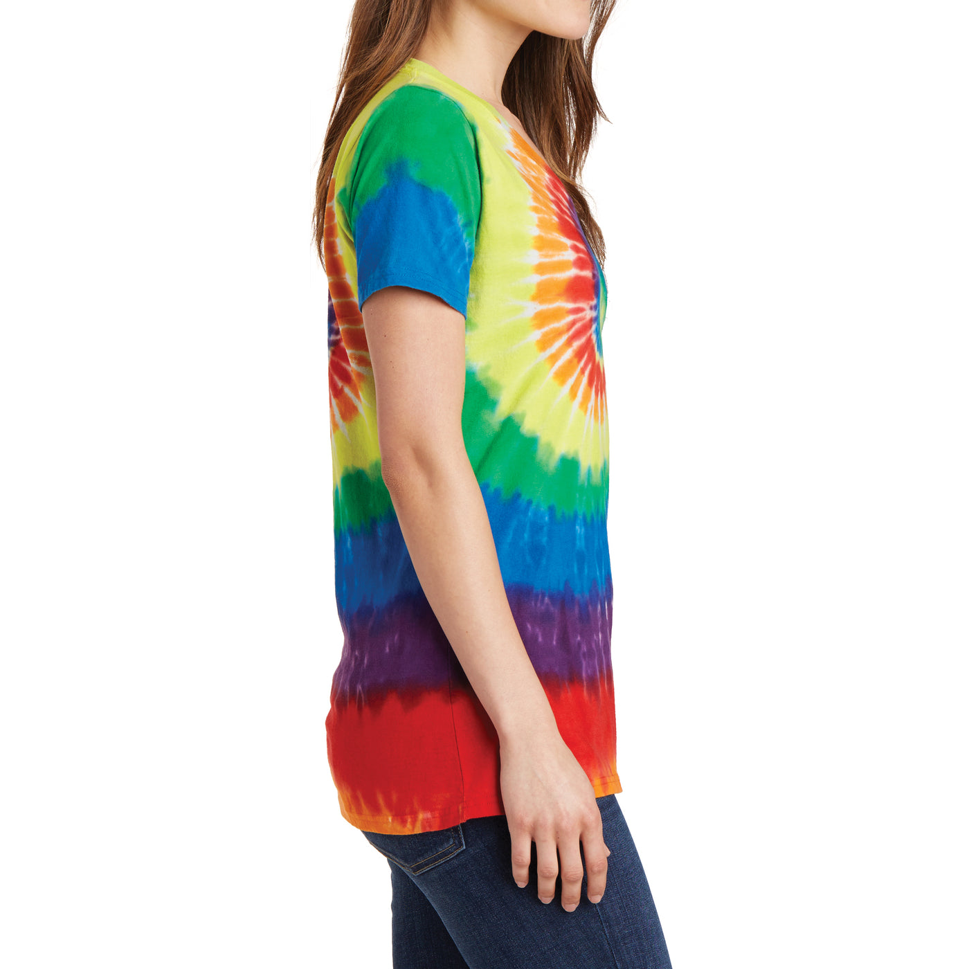 Womens Tie-Dye V-Neck Tee - Rainbow - Side