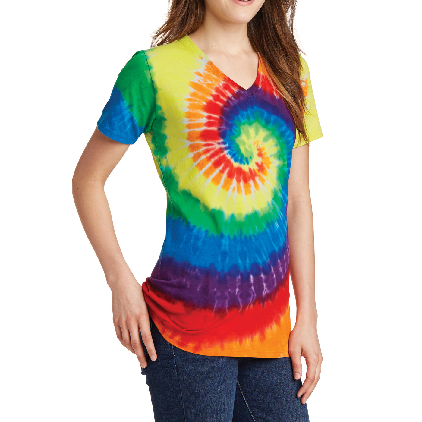 Womens Tie-Dye V-Neck Tee - Rainbow - Side