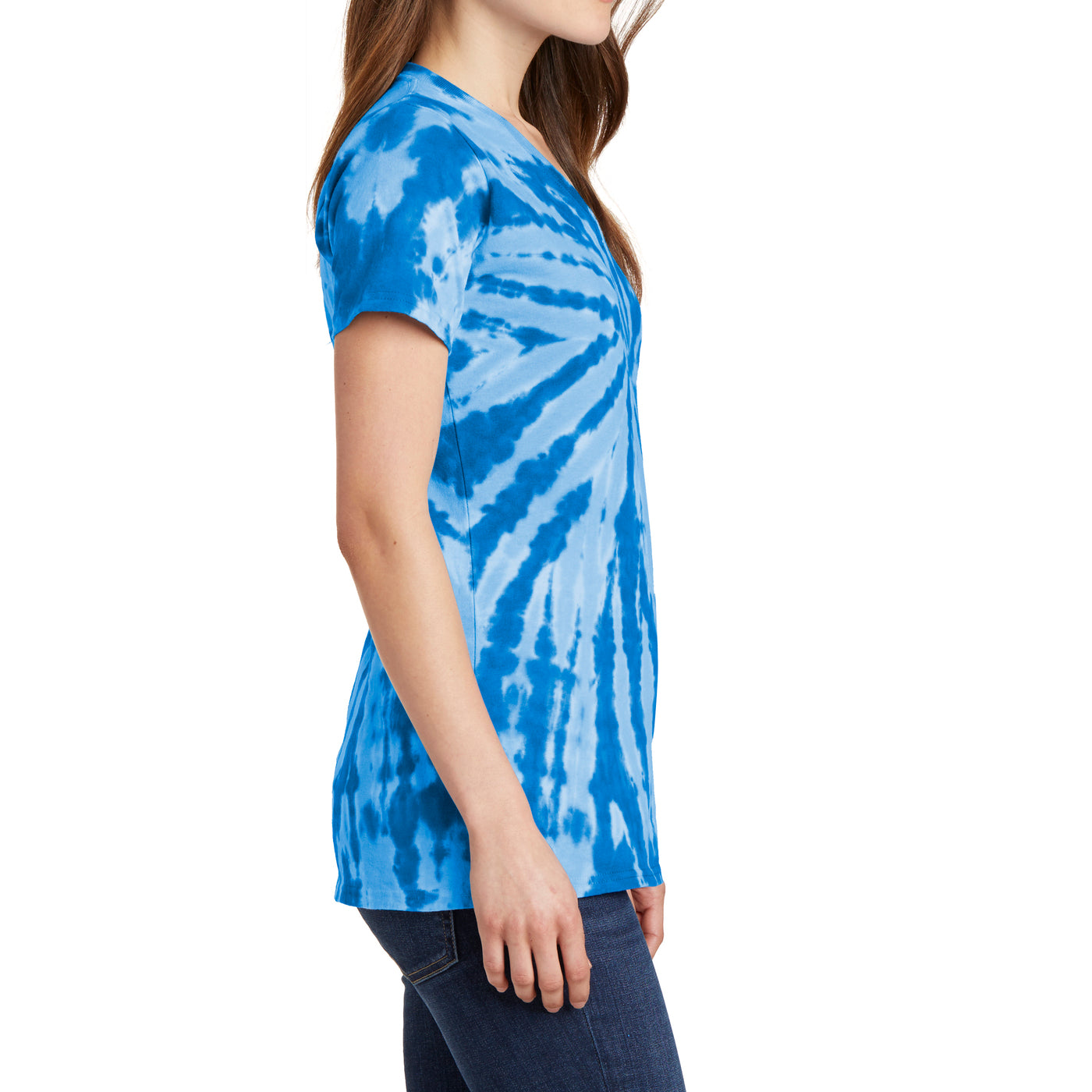 Womens Tie-Dye V-Neck Tee - Royal - Side