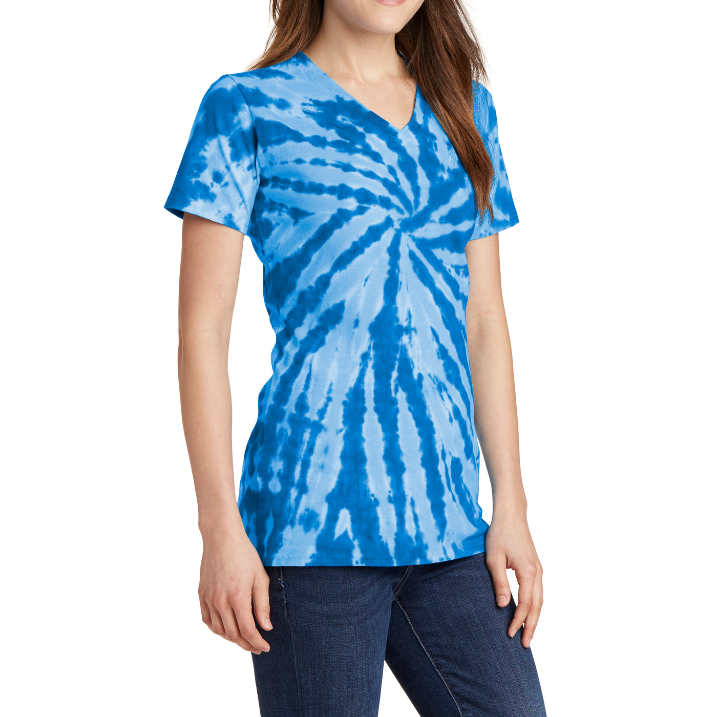 Womens Tie-Dye V-Neck Tee - Royal - Side