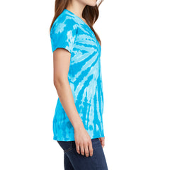 Womens Tie-Dye V-Neck Tee - Turquoise - Side
