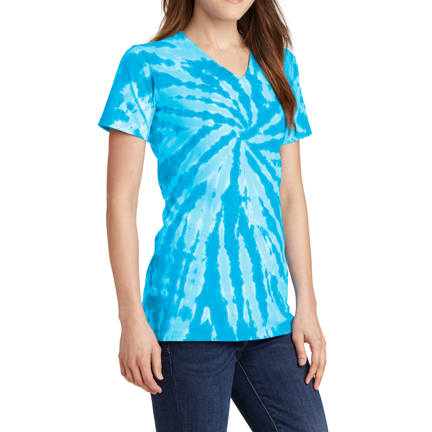 Womens Tie-Dye V-Neck Tee - Turquoise - Side