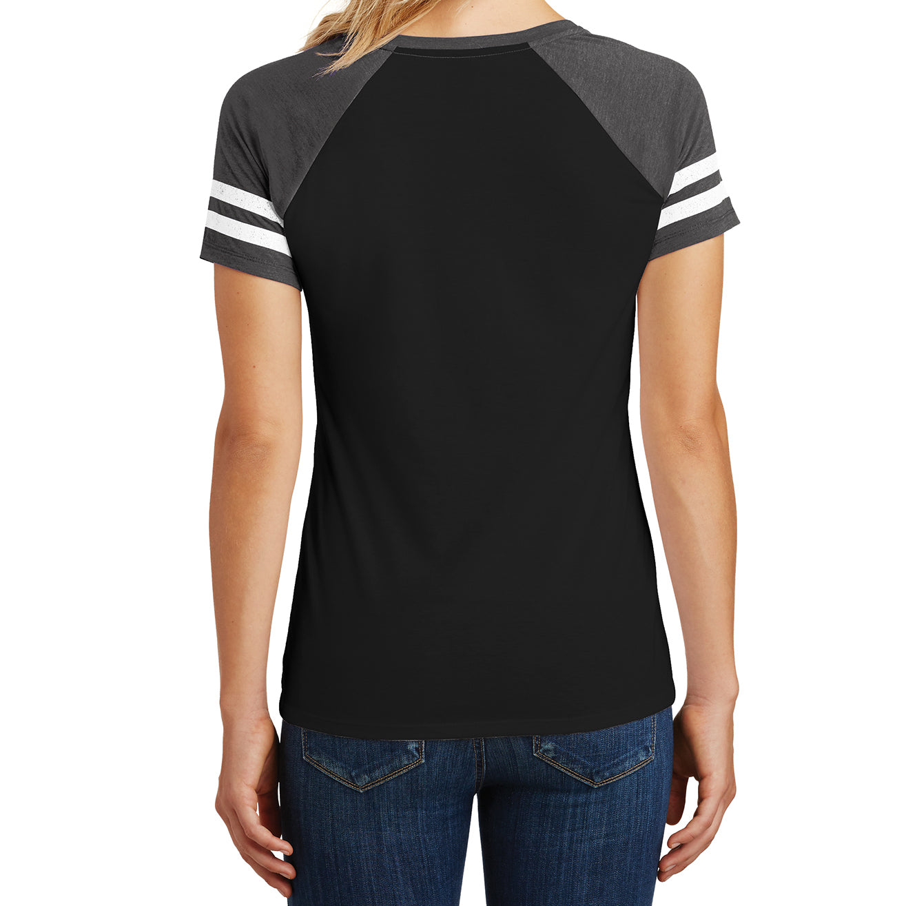 Womens Game V-Neck Tee - Black/Heathered Charcoal - Back