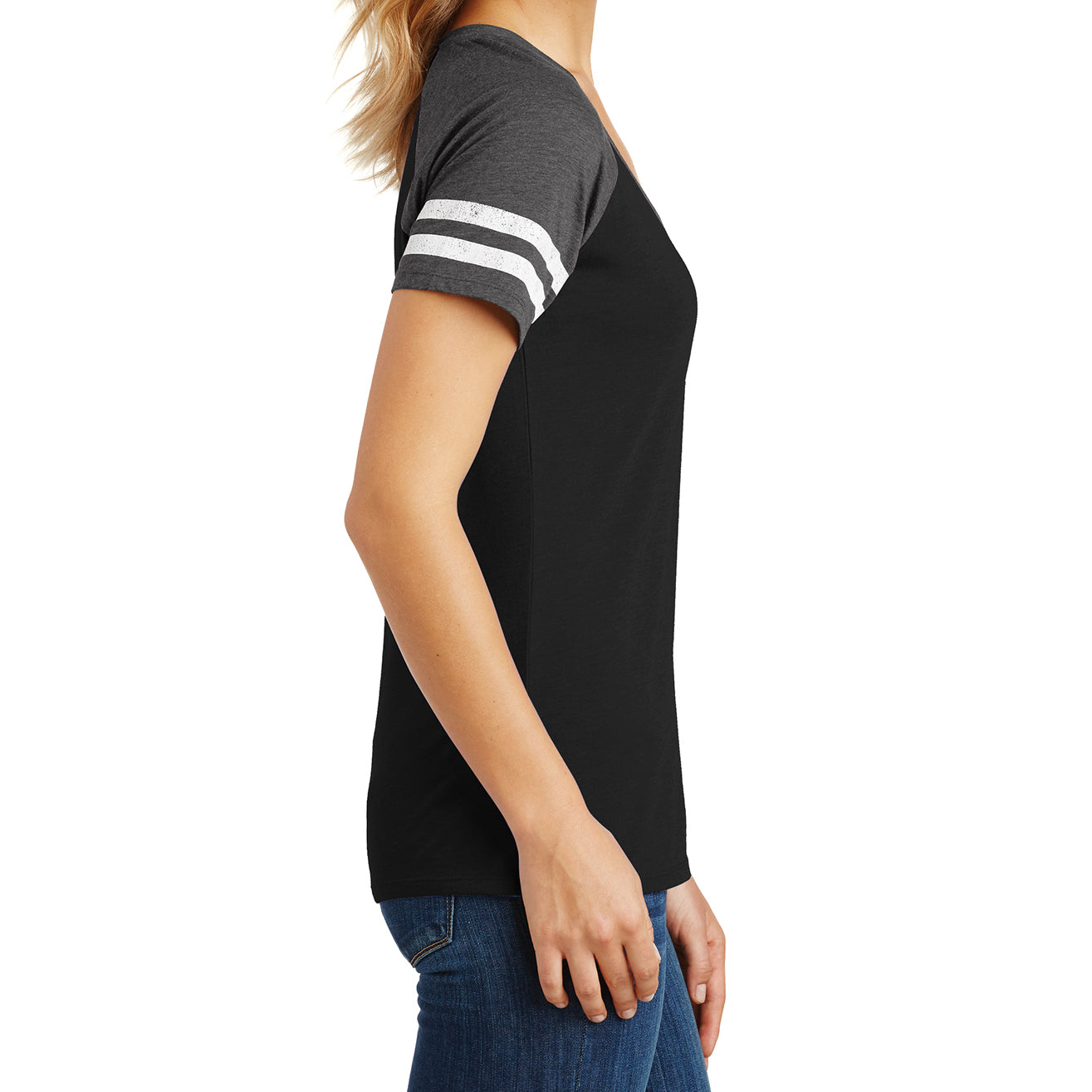 Womens Game V-Neck Tee - Black/Heathered Charcoal - Side