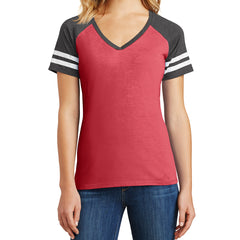 Womens Game V-Neck Tee - Heathered Red/Heathered Charcoal - Front