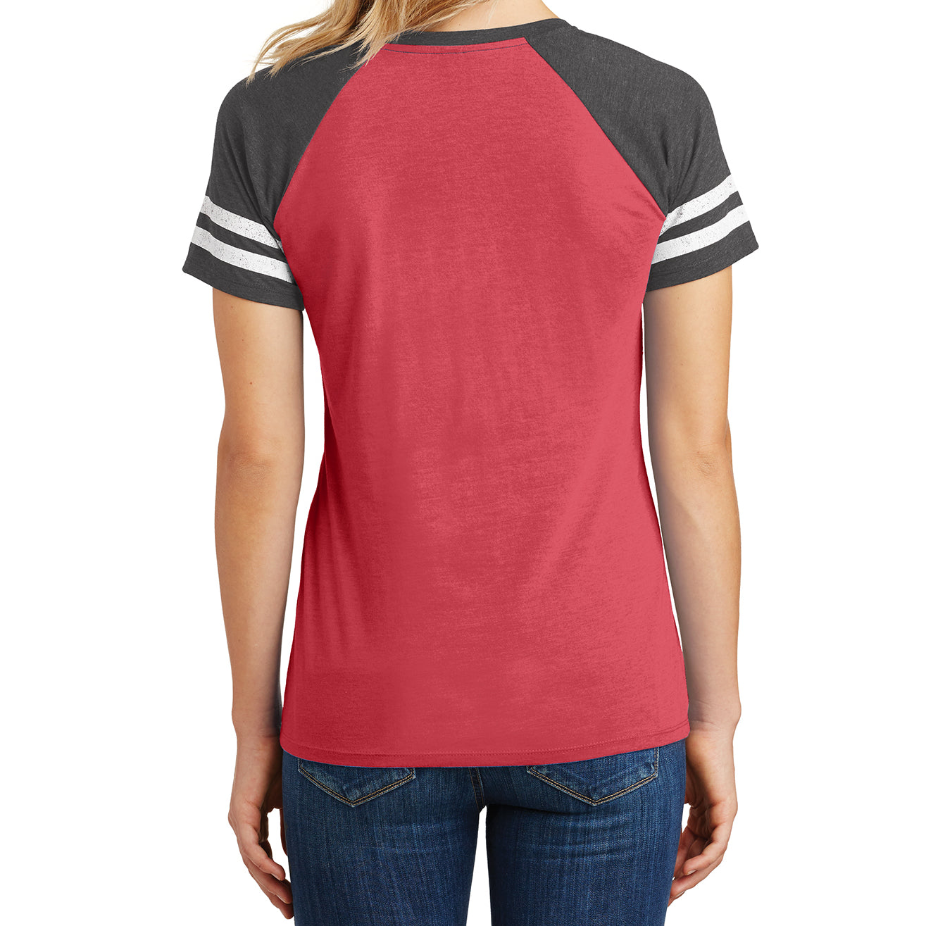 Womens Game V-Neck Tee - Heathered Red/Heathered Charcoal - Back