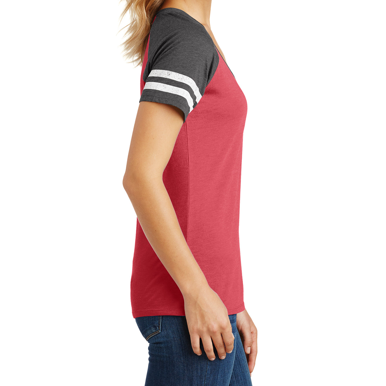 Womens Game V-Neck Tee - Heathered Red/Heathered Charcoal - Side
