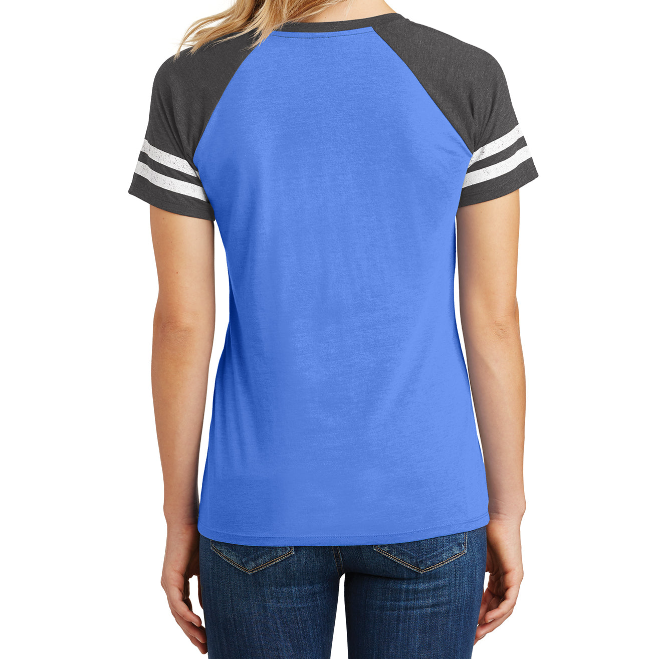 Womens Game V-Neck Tee - Heathered True Royal/Heathered Charcoal - Back