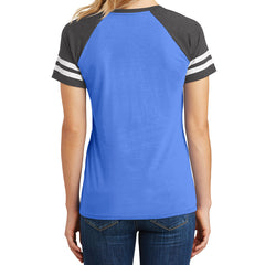 Womens Game V-Neck Tee - Heathered True Royal/Heathered Charcoal - Back