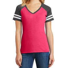 Womens Game V-Neck Tee - Heathered Watermelon/Heathered Charcoal - Front