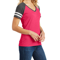 Womens Game V-Neck Tee - Heathered Watermelon/Heathered Charcoal - Side