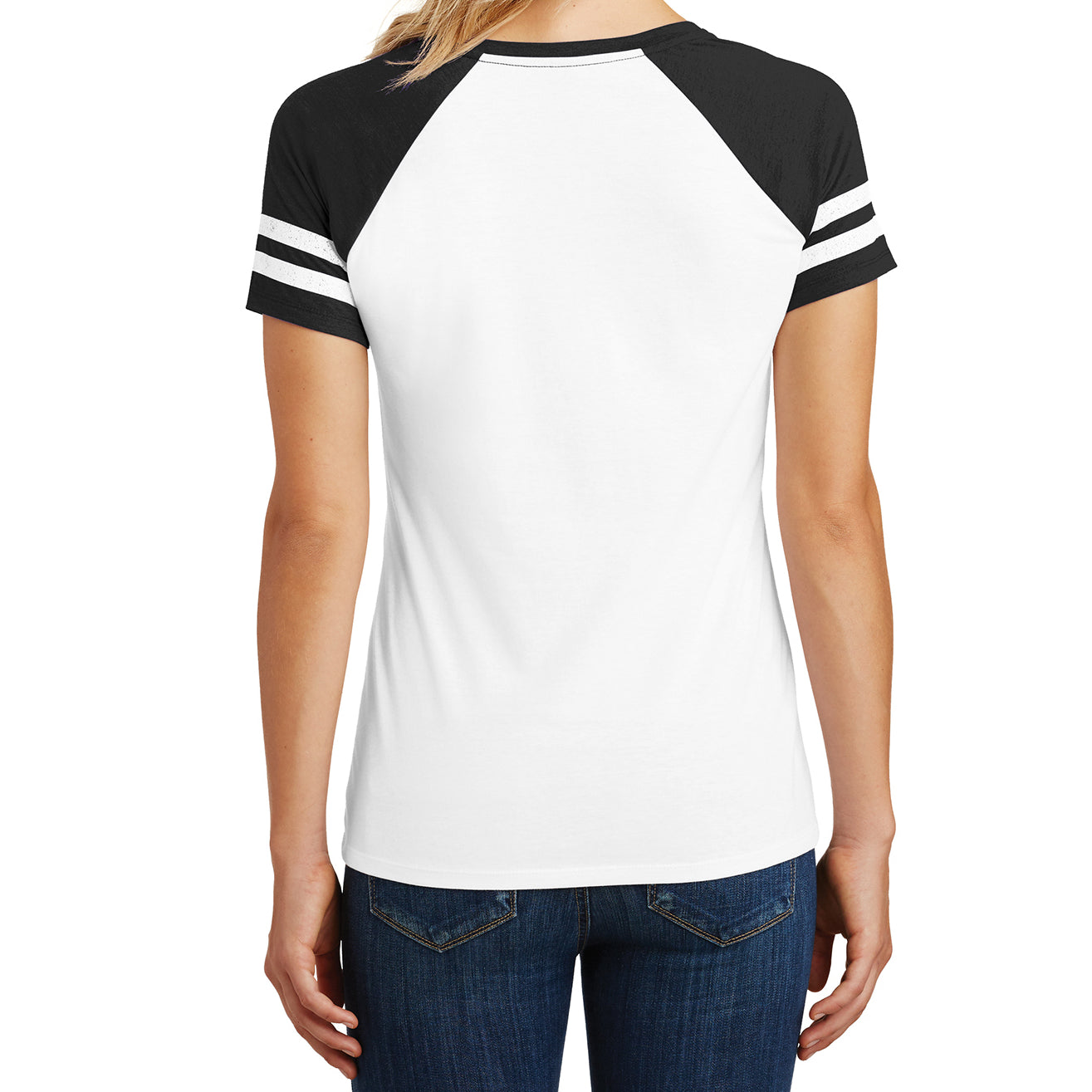 Womens Game V-Neck Tee - White/Black - Back