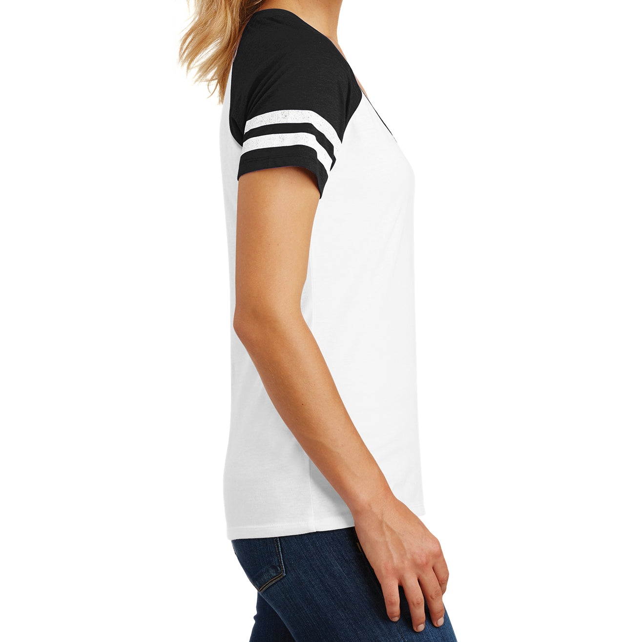 Womens Game V-Neck Tee - White/Black - Side