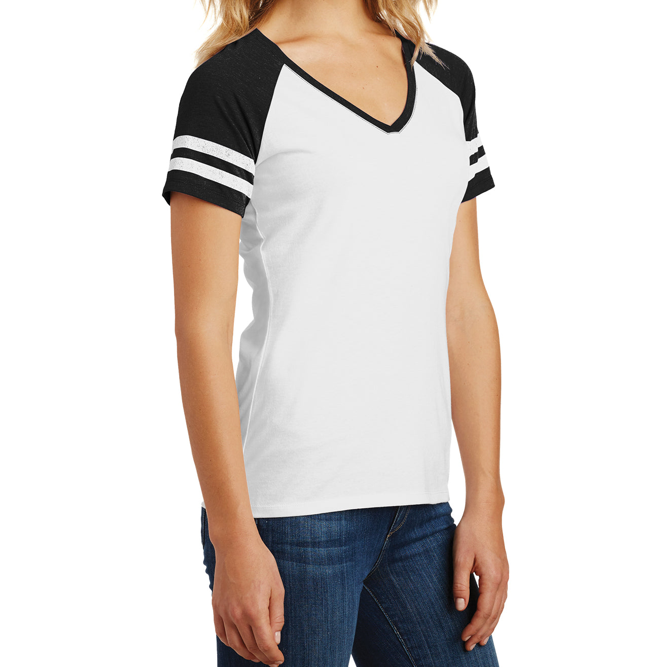 Womens Game V-Neck Tee - White/Black - Side