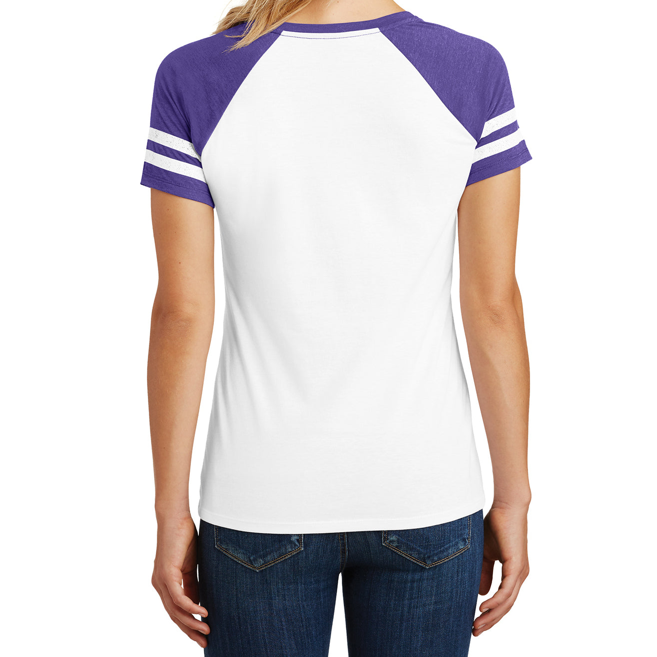 Womens Game V-Neck Tee - White/Heathered Purple - Back