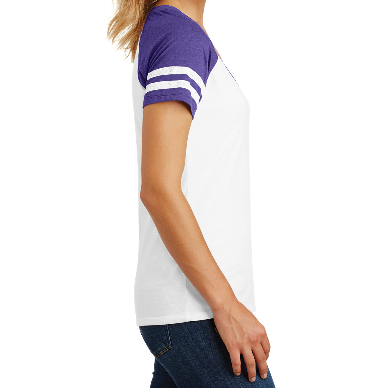 Womens Game V-Neck Tee - White/Heathered Purple - Side