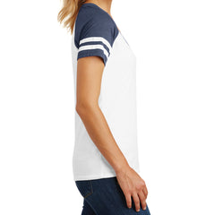 Womens Game V-Neck Tee - White/Heathered True Navy - Side