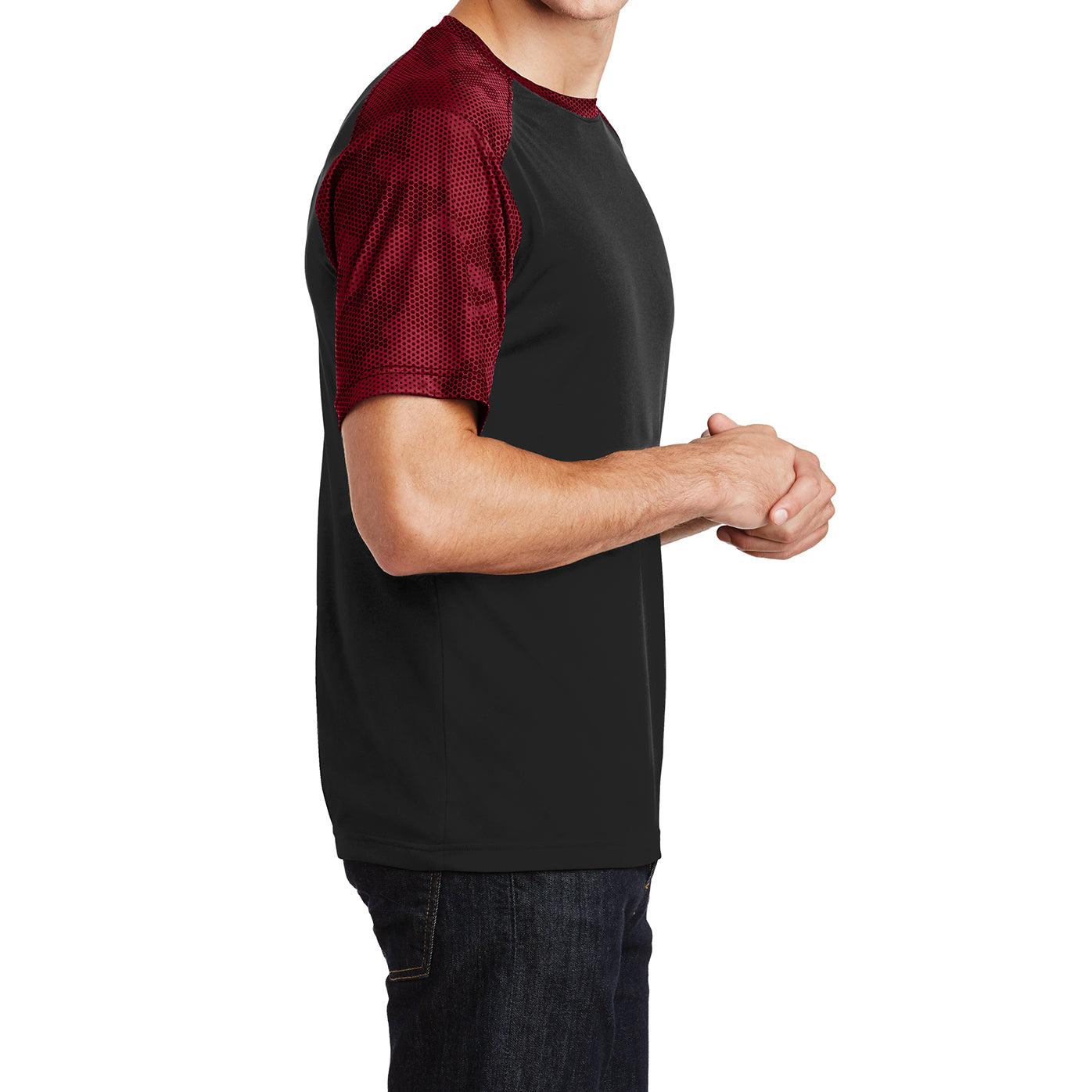Men's CamoHex Colorblock Tee Shirt Black/ Deep Red Side