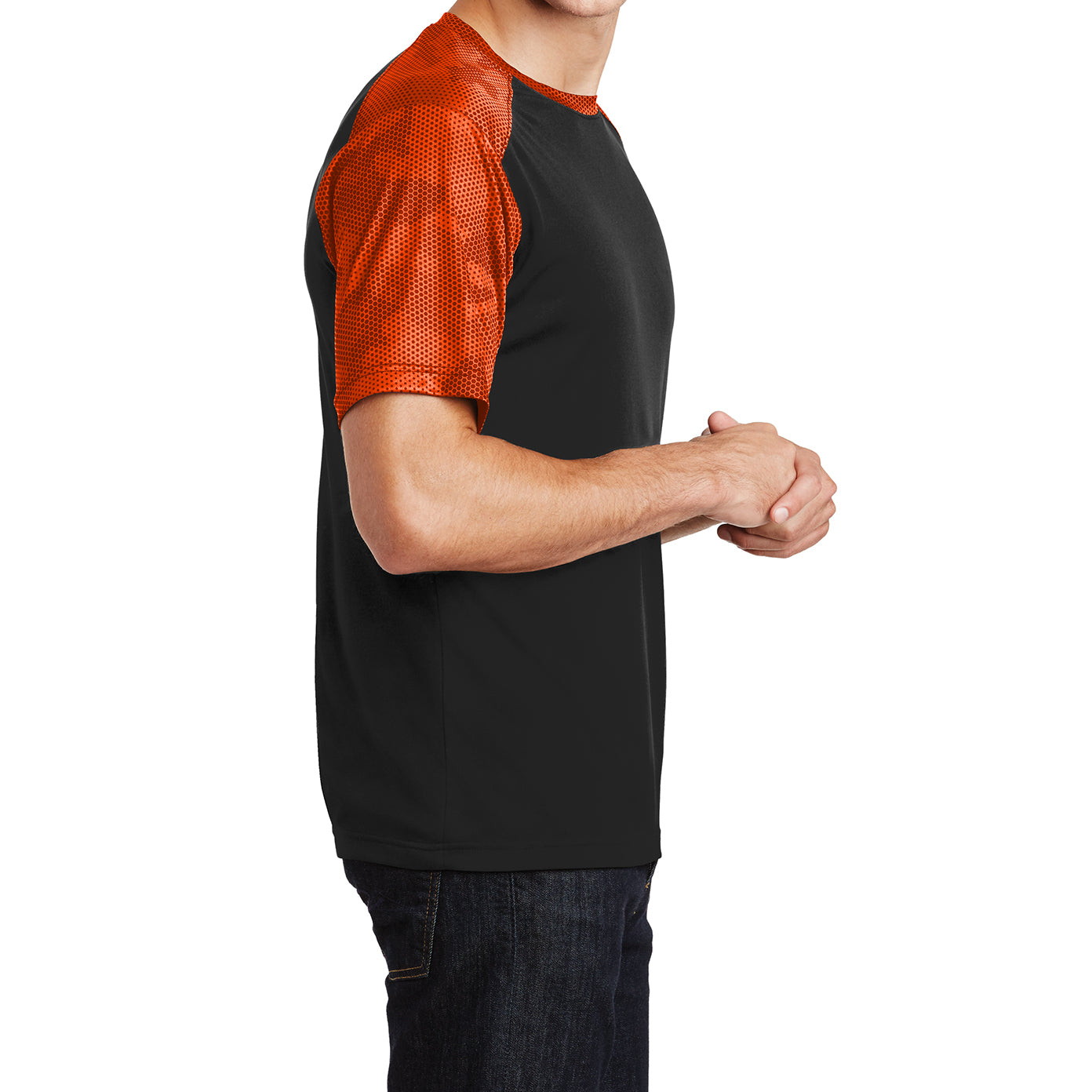 Men's CamoHex Colorblock Tee Shirt Black/ Neon Orange Side